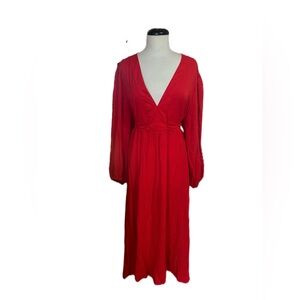 Carrdc Maxi Dress Size 3X Red V neck NWT Fall Vibes Feminine Boho Trendy